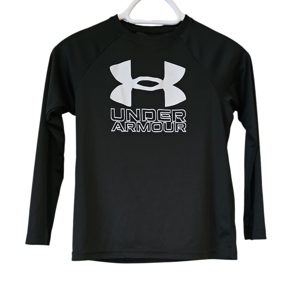 22. Under Armour Kids Long Sleeve Tee in Black with White Logo